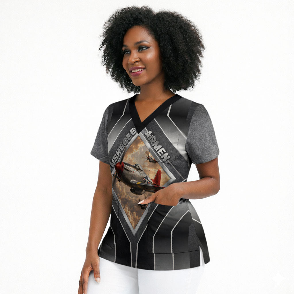 Personalized Tuskegee Airmen Scrub Top Vintage WWII Aviation History Graphic Art