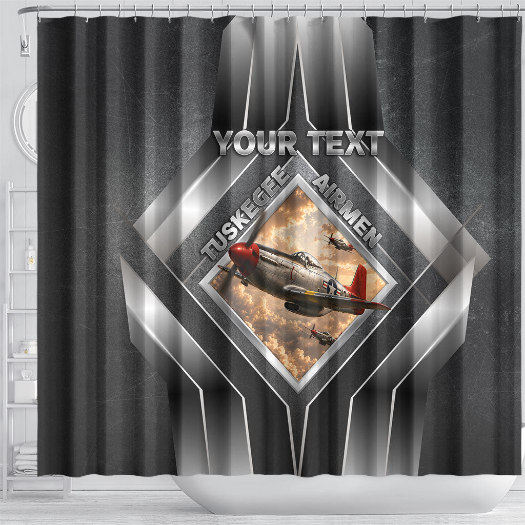 Personalized Tuskegee Airmen Shower Curtain Vintage WWII Aviation History Graphic Art