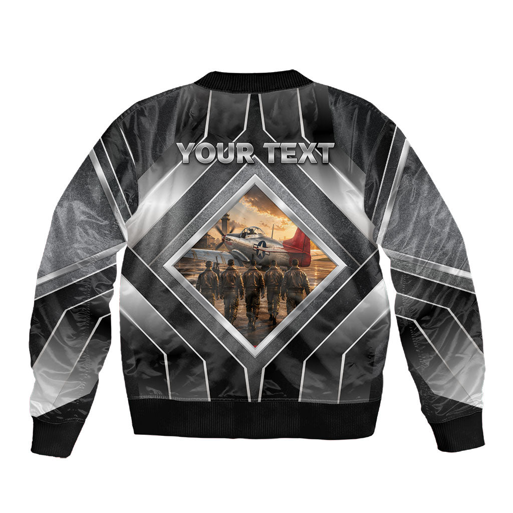 Personalized Tuskegee Airmen Sleeve Zip Bomber Jacket Vintage WWII Aviation History Graphic Art