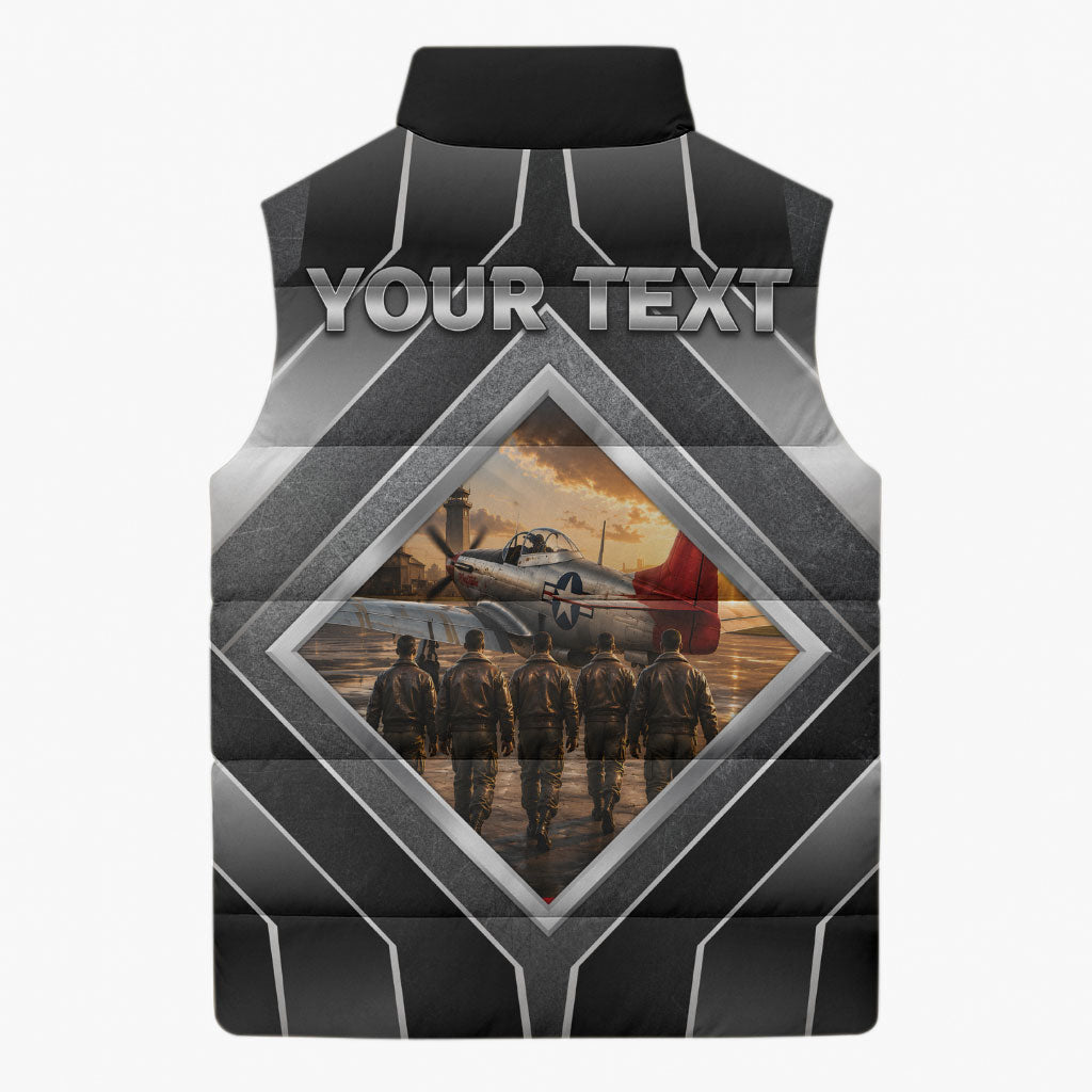 Personalized Tuskegee Airmen Sleeveless Puffer Jacket Vintage WWII Aviation History Graphic Art