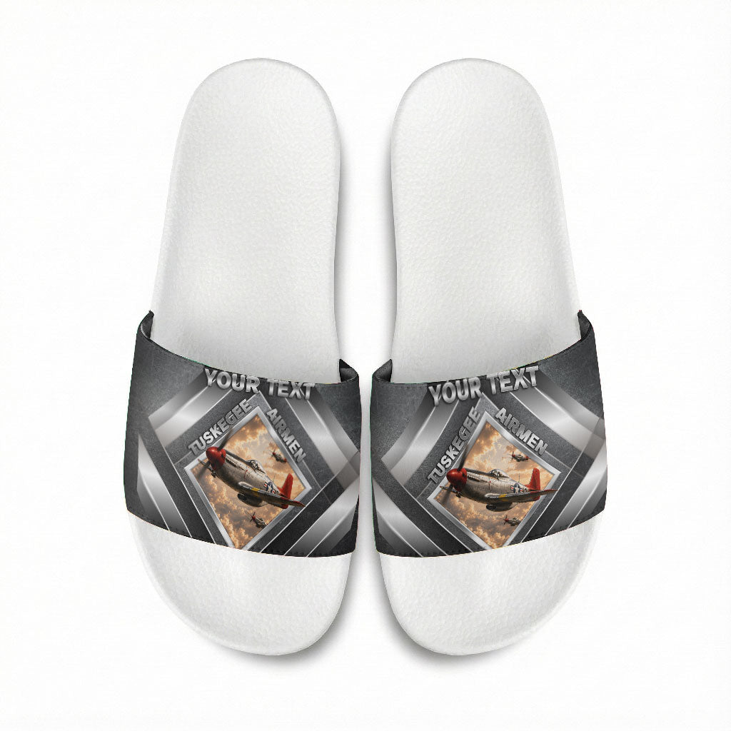 Personalized Tuskegee Airmen Slide Sandals Vintage WWII Aviation History Graphic Art