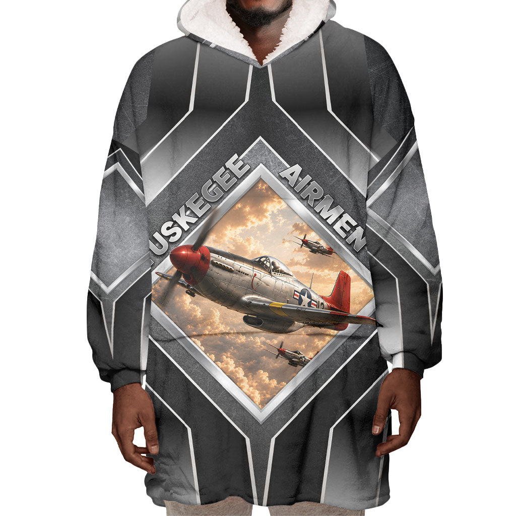 Personalized Tuskegee Airmen Wearable Blanket Hoodie Vintage WWII Aviation History Graphic Art