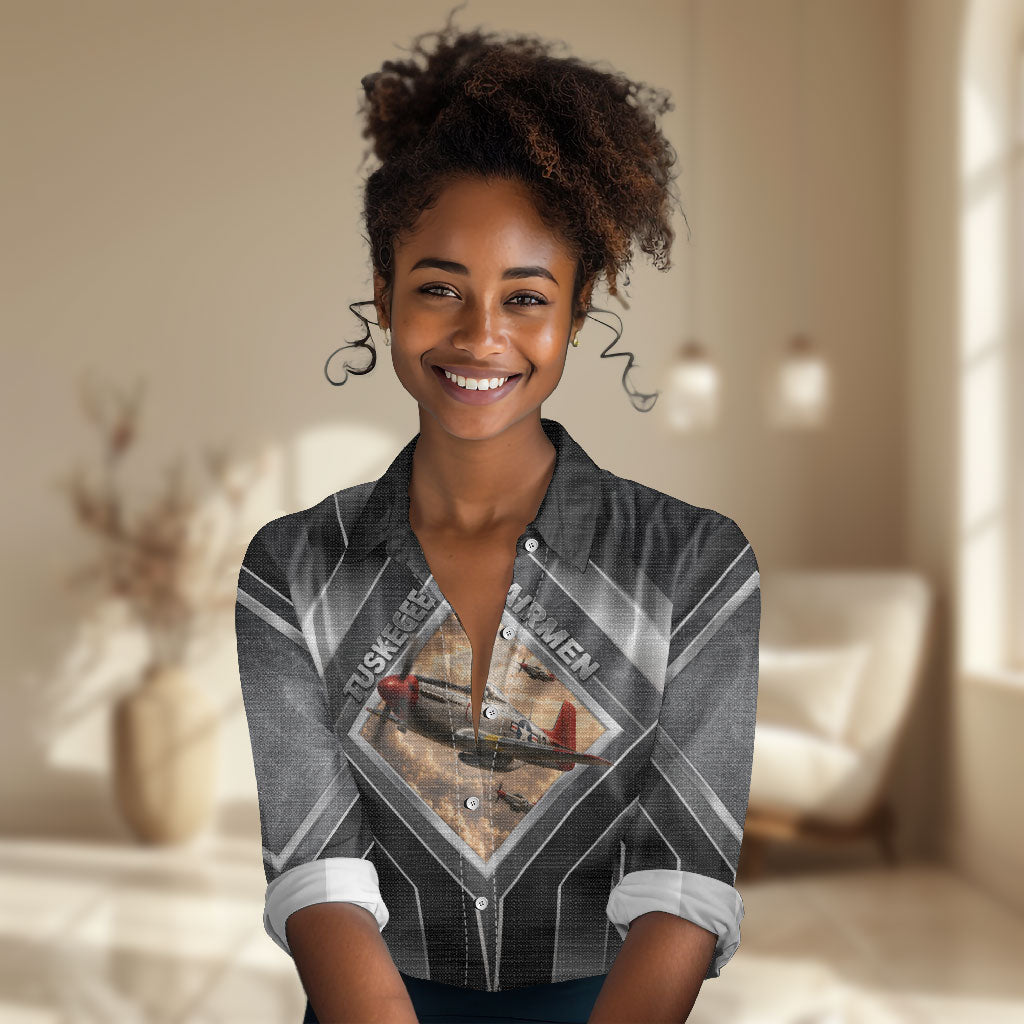 Personalized Tuskegee Airmen Women Casual Shirt Vintage WWII Aviation History Graphic Art