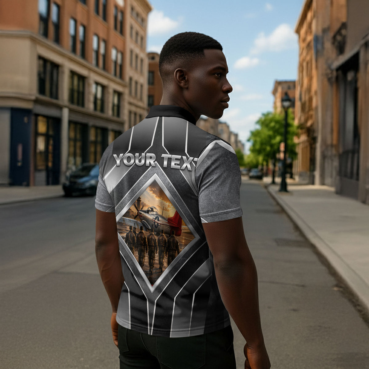 Personalized Tuskegee Airmen Zipper Polo Shirt Vintage WWII Aviation History Graphic Art