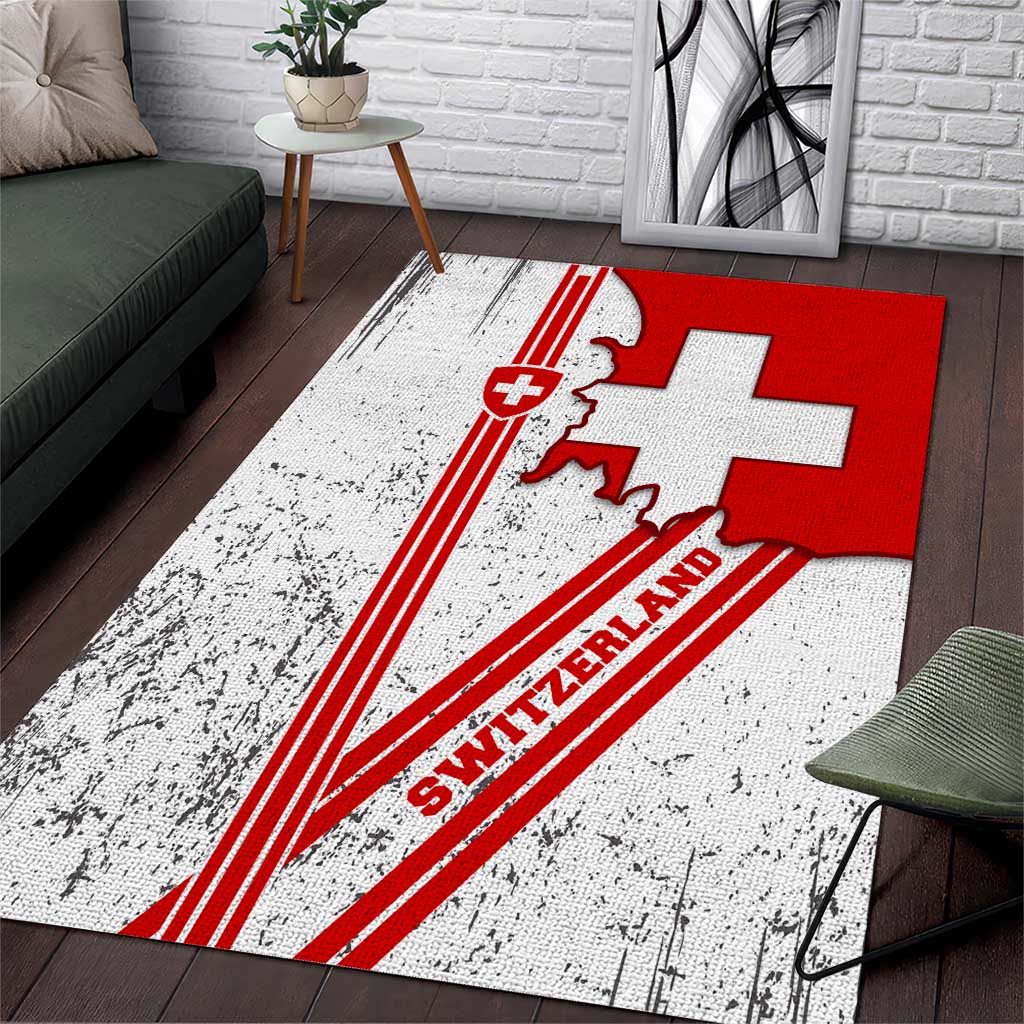Switzerland Flag Area Rug Swiss Map Red-White Distressed - Wonder Print Shop