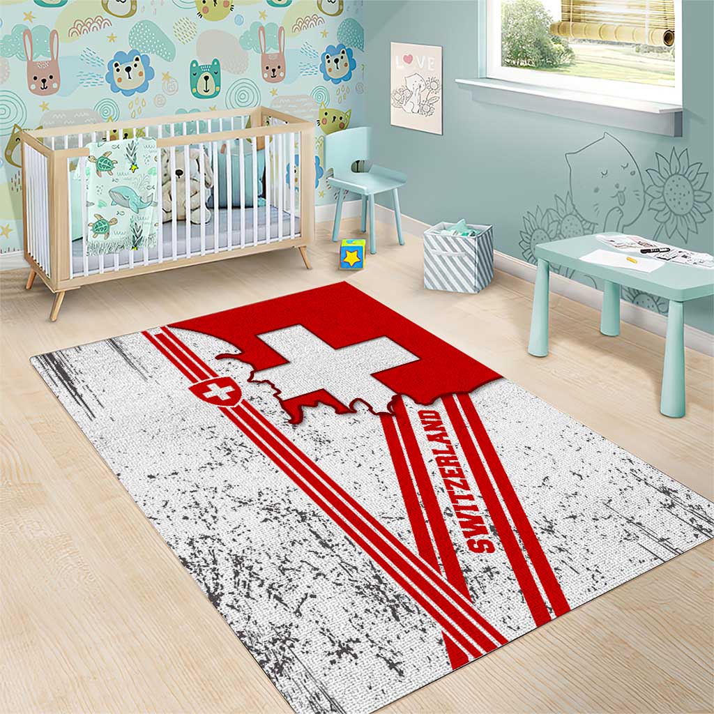 Switzerland Flag Area Rug Swiss Map Red-White Distressed - Wonder Print Shop