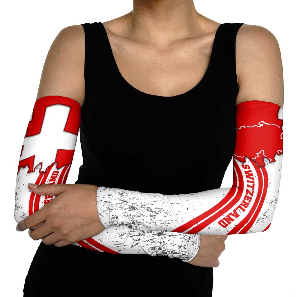 Switzerland Flag Arm Sleeves Swiss Map Red-White Distressed - Wonder Print Shop