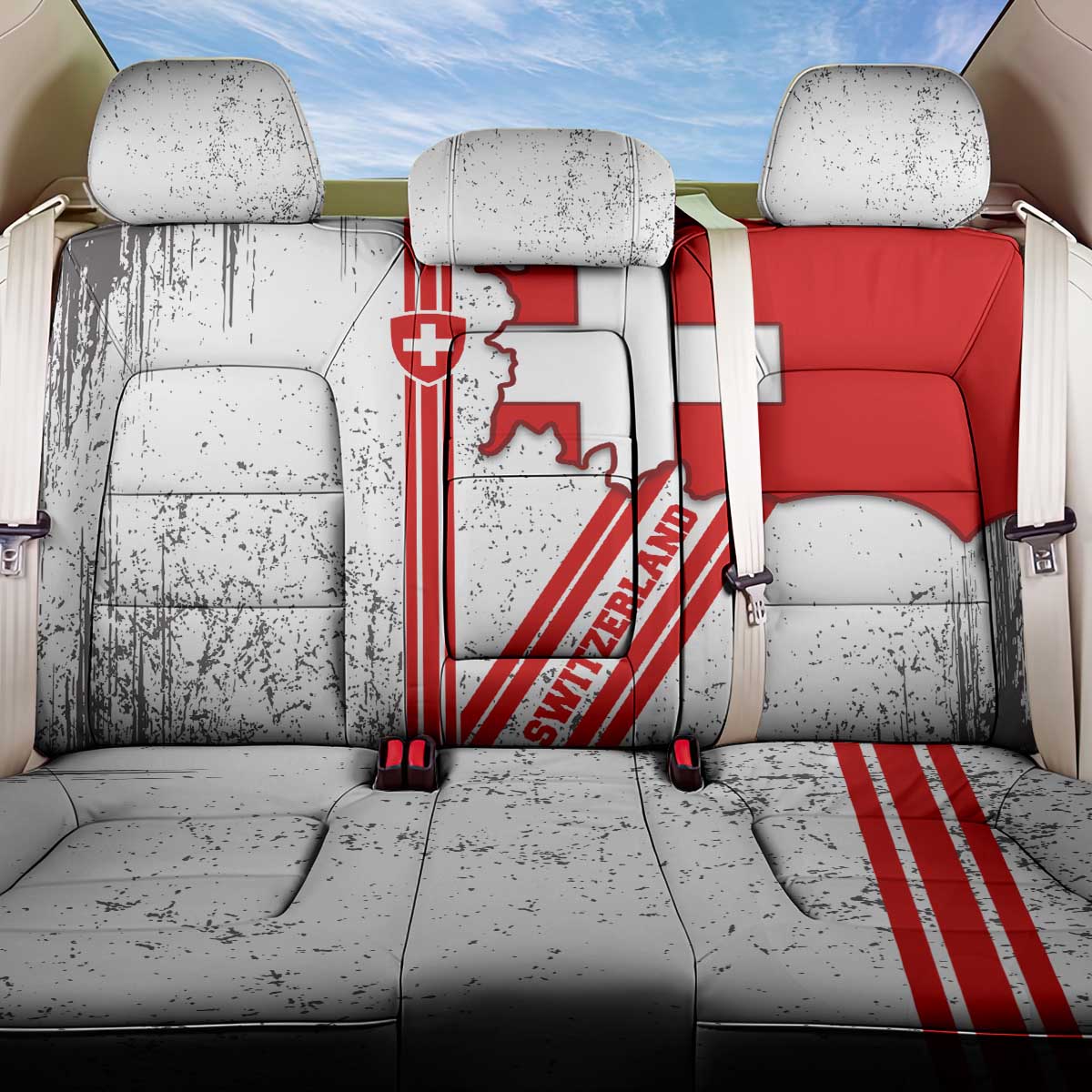 Switzerland Flag Back Car Seat Cover Swiss Map Red-White Distressed - Wonder Print Shop