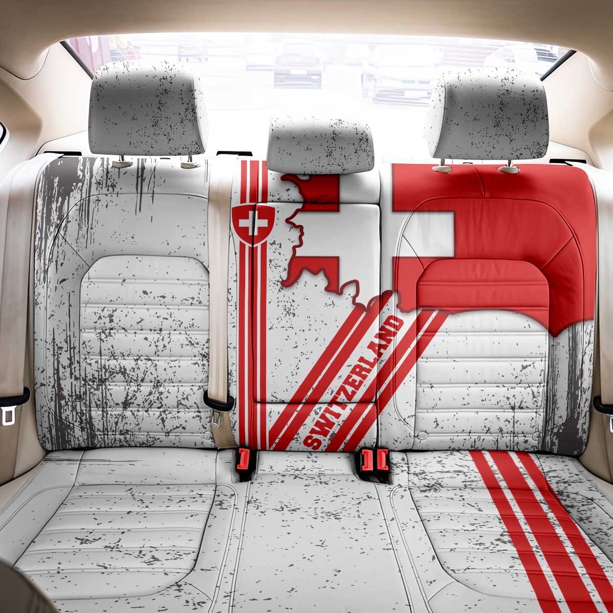 Switzerland Flag Back Car Seat Cover Swiss Map Red-White Distressed - Wonder Print Shop