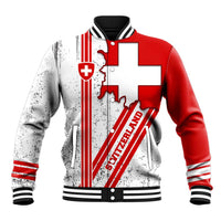 Switzerland Flag Baseball Jacket Swiss Map Red-White Distressed - Wonder Print Shop