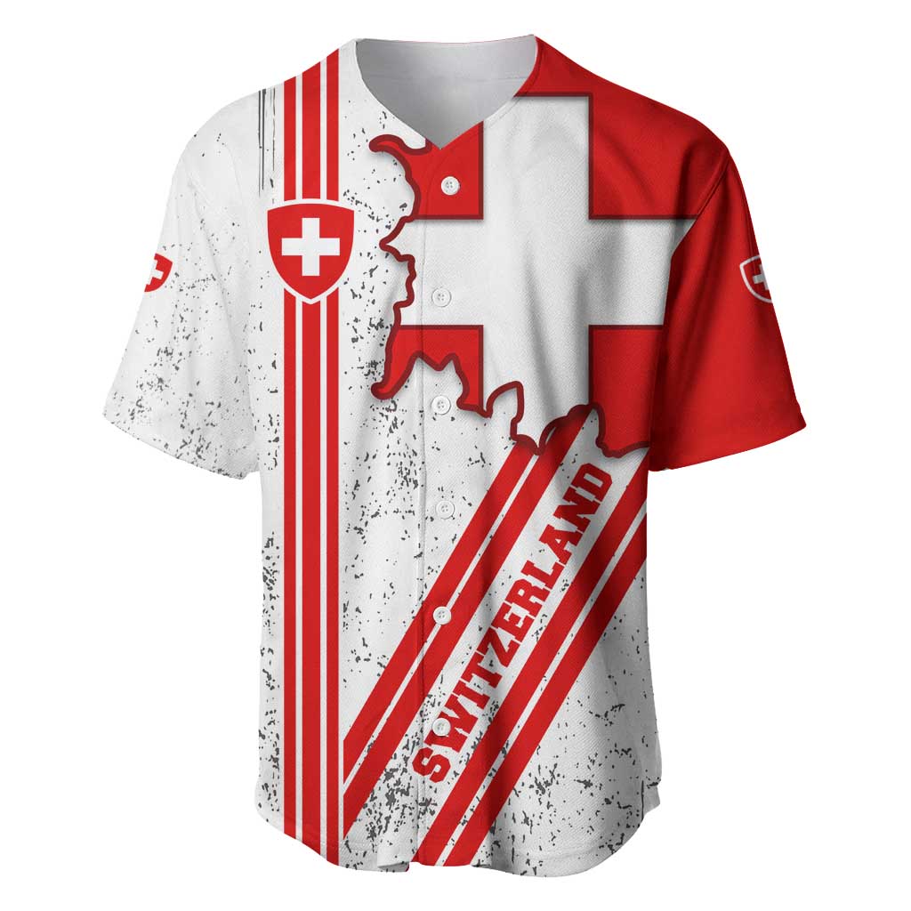 Switzerland Flag Baseball Jersey Swiss Map Red-White Distressed - Wonder Print Shop