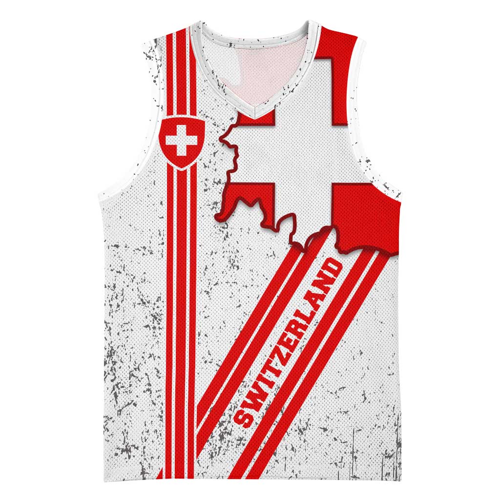 Switzerland Flag Basketball Jersey Swiss Map Red-White Distressed - Wonder Print Shop