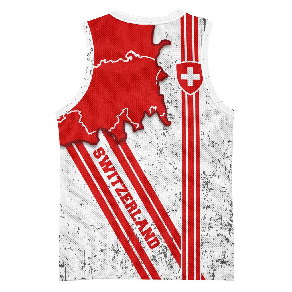 Switzerland Flag Basketball Jersey Swiss Map Red-White Distressed - Wonder Print Shop