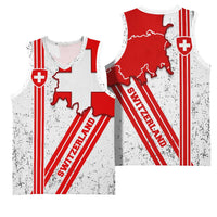 Switzerland Flag Basketball Jersey Swiss Map Red-White Distressed - Wonder Print Shop