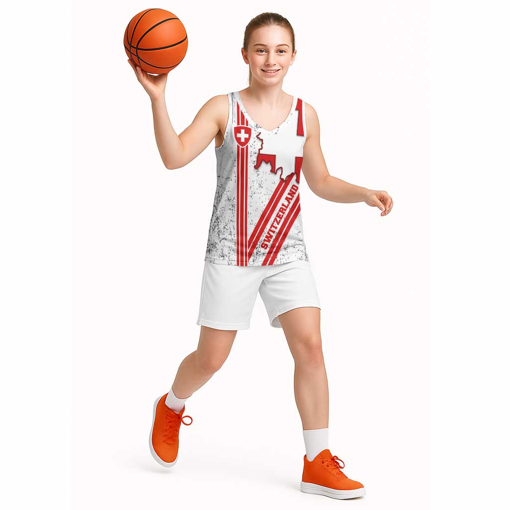 Switzerland Flag Basketball Jersey Swiss Map Red-White Distressed - Wonder Print Shop
