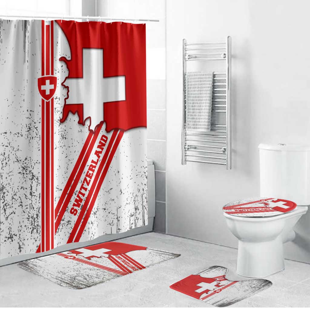 Switzerland Flag Bathroom Set Swiss Map Red-White Distressed - Wonder Print Shop