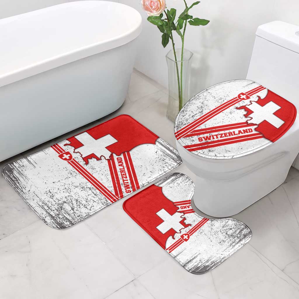 Switzerland Flag Bathroom Set Swiss Map Red-White Distressed - Wonder Print Shop