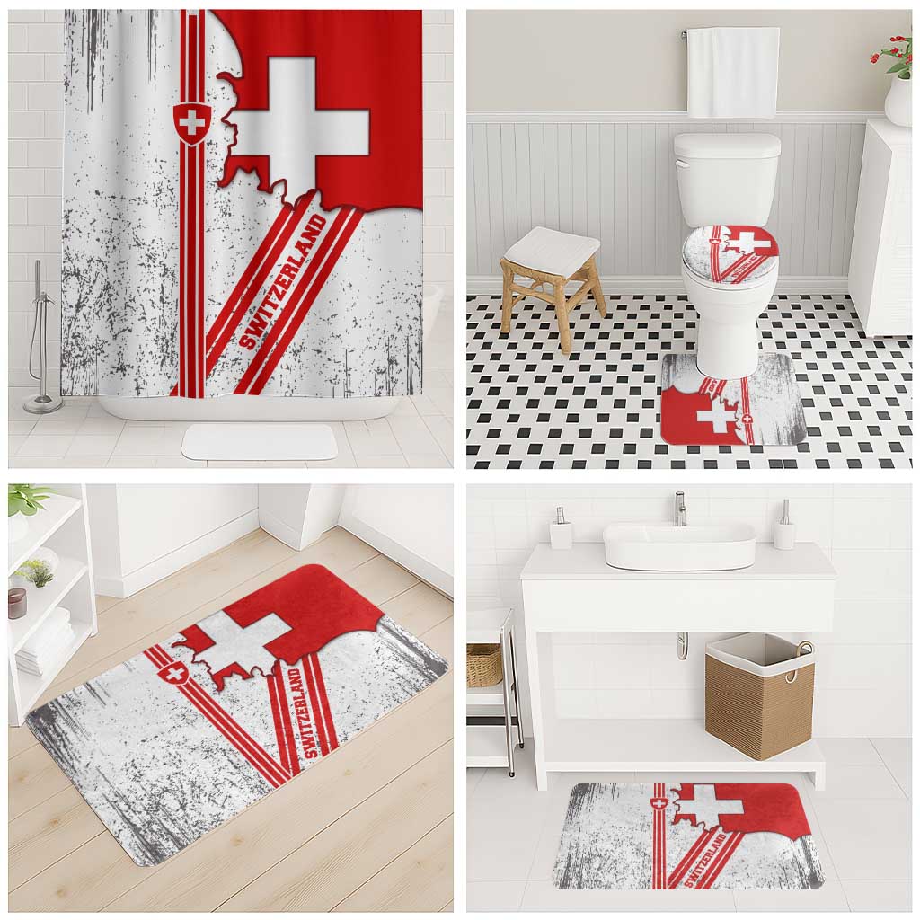 Switzerland Flag Bathroom Set Swiss Map Red-White Distressed - Wonder Print Shop