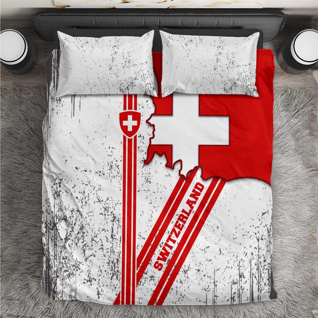 Switzerland Flag Bedding Set Swiss Map Red-White Distressed - Wonder Print Shop