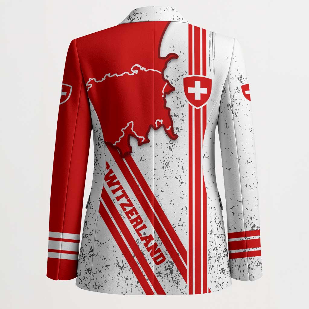 Switzerland Flag Blazer Swiss Map Red-White Distressed - Wonder Print Shop