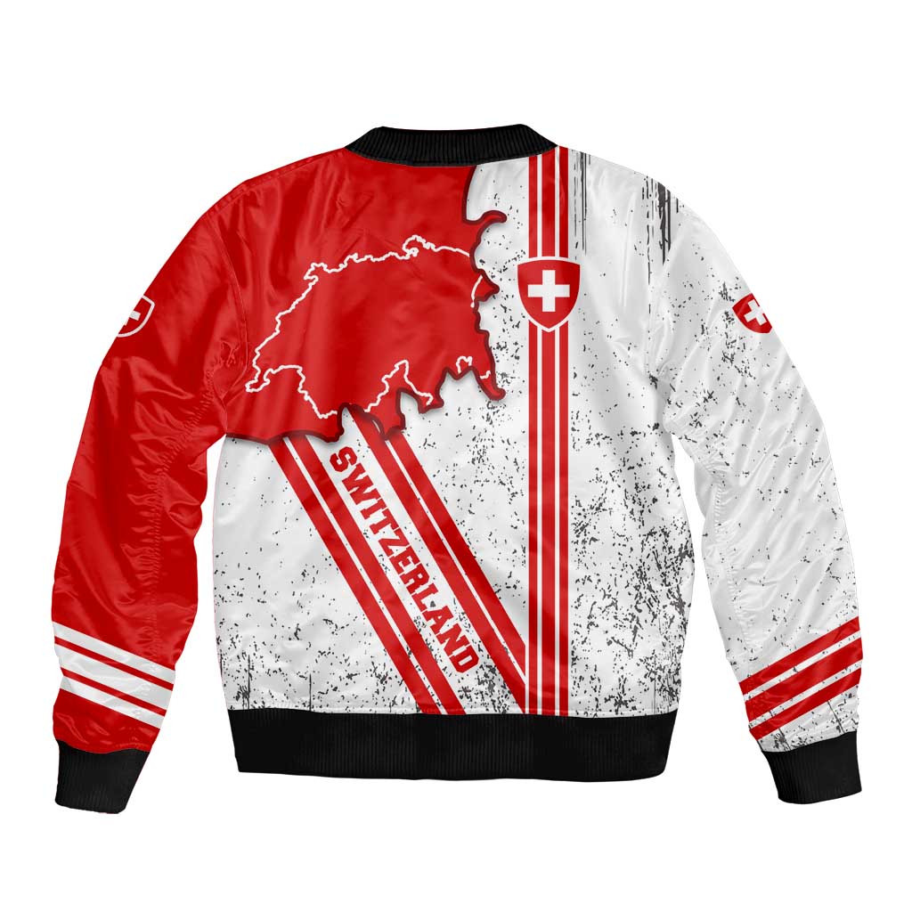 Switzerland Flag Bomber Jacket Swiss Map Red-White Distressed - Wonder Print Shop
