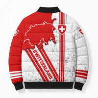 Switzerland Flag Bomber Puffer Jacket Swiss Map Red-White Distressed - Wonder Print Shop