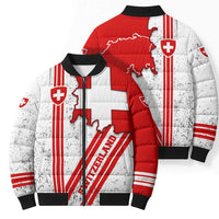 Switzerland Flag Bomber Puffer Jacket Swiss Map Red-White Distressed - Wonder Print Shop