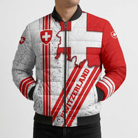 Switzerland Flag Bomber Puffer Jacket Swiss Map Red-White Distressed - Wonder Print Shop