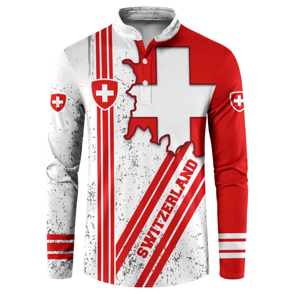 Switzerland Flag Button Sweatshirt Swiss Map Red-White Distressed - Wonder Print Shop