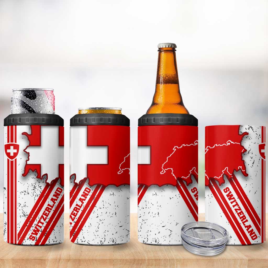 Switzerland Flag 4 in 1 Can Cooler Tumbler Swiss Map Red-White Distressed - Wonder Print Shop