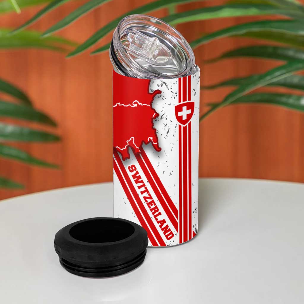 Switzerland Flag 4 in 1 Can Cooler Tumbler Swiss Map Red-White Distressed - Wonder Print Shop