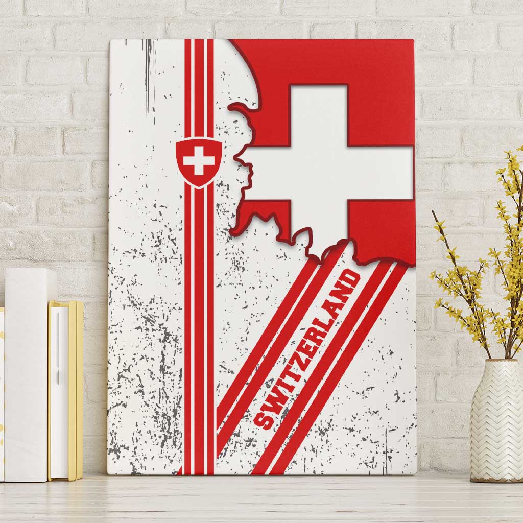 Switzerland Flag Canvas Wall Art Swiss Map Red-White Distressed - Wonder Print Shop