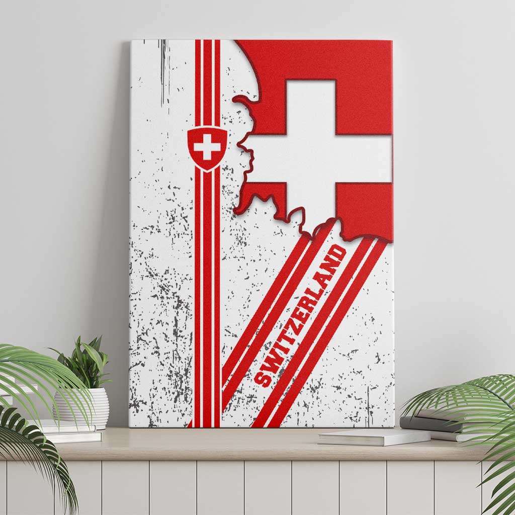 Switzerland Flag Canvas Wall Art Swiss Map Red-White Distressed - Wonder Print Shop