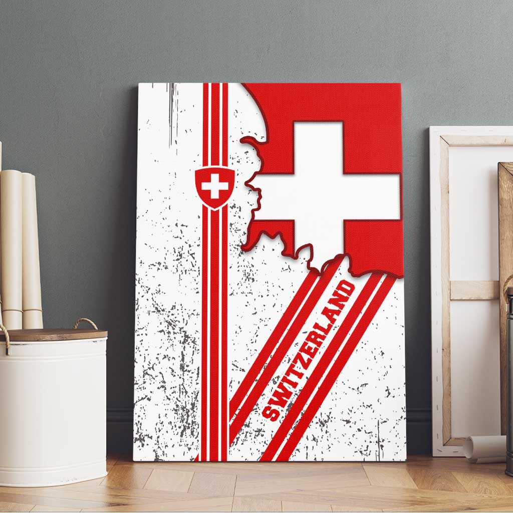 Switzerland Flag Canvas Wall Art Swiss Map Red-White Distressed - Wonder Print Shop