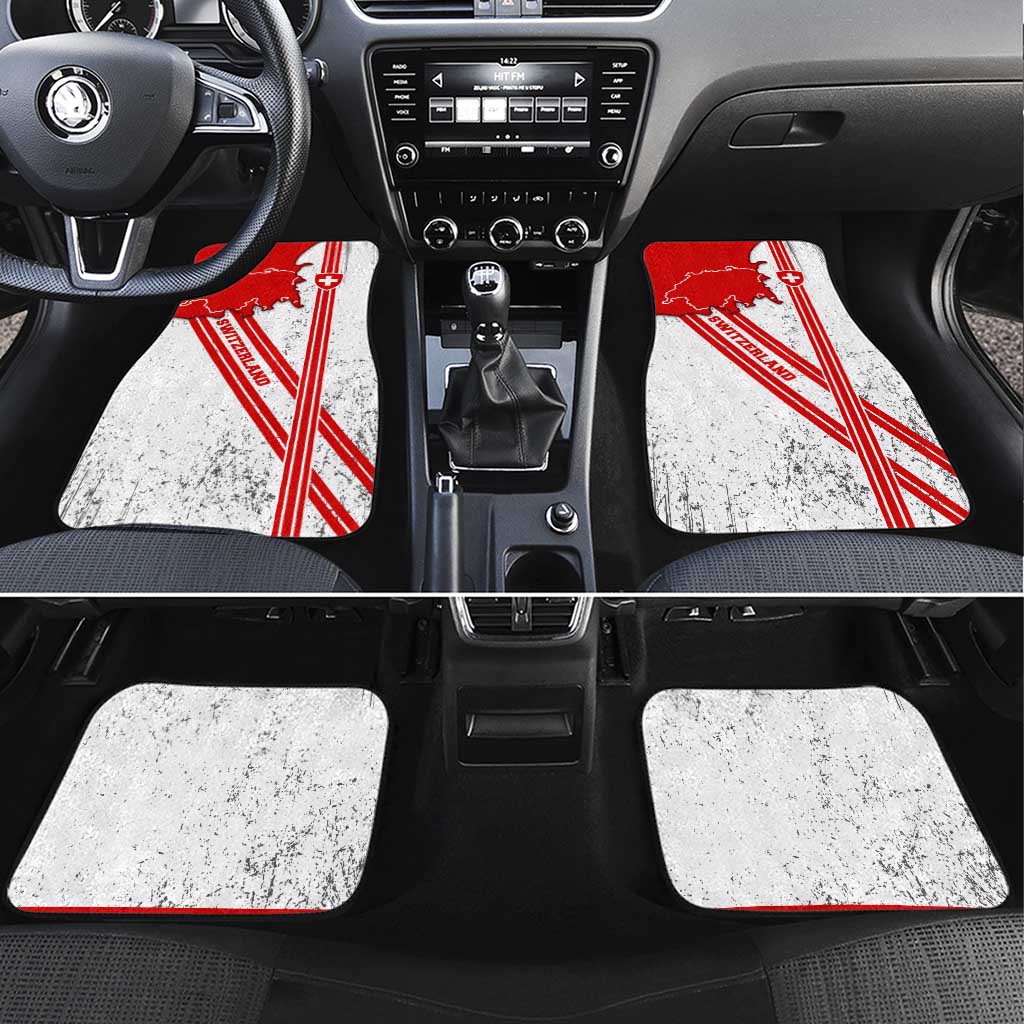 Switzerland Flag Car Mats Swiss Map Red-White Distressed - Wonder Print Shop
