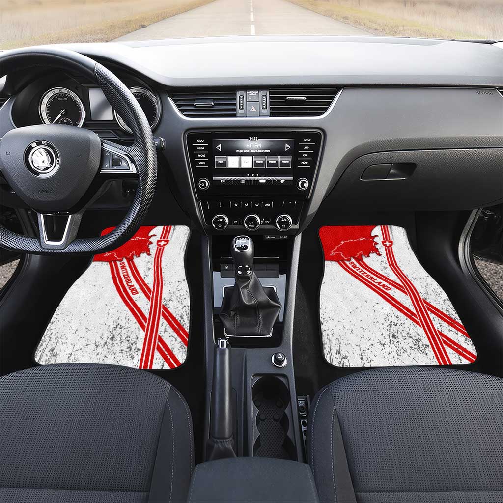 Switzerland Flag Car Mats Swiss Map Red-White Distressed - Wonder Print Shop