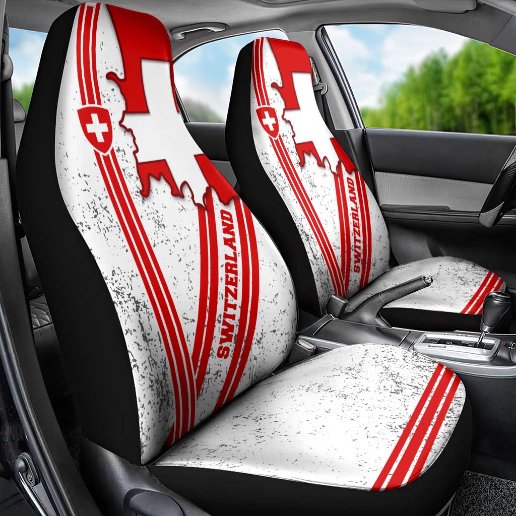 Switzerland Flag Car Seat Cover Swiss Map Red-White Distressed - Wonder Print Shop