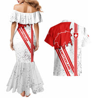Switzerland Flag Couples Matching Mermaid Dress and Hawaiian Shirt Swiss Map Red-White Distressed - Wonder Print Shop