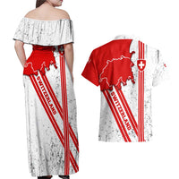 Switzerland Flag Couples Matching Off Shoulder Maxi Dress and Hawaiian Shirt Swiss Map Red-White Distressed - Wonder Print Shop