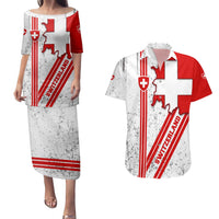 Switzerland Flag Couples Matching Puletasi and Hawaiian Shirt Swiss Map Red-White Distressed - Wonder Print Shop