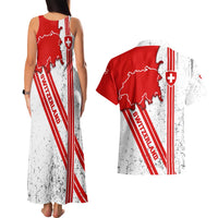 Switzerland Flag Couples Matching Tank Maxi Dress and Hawaiian Shirt Swiss Map Red-White Distressed - Wonder Print Shop
