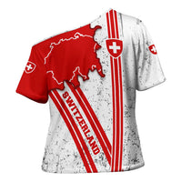 Switzerland Flag Cross Shoulder Shirt Swiss Map Red-White Distressed - Wonder Print Shop