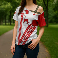 Switzerland Flag Cross Shoulder Shirt Swiss Map Red-White Distressed - Wonder Print Shop