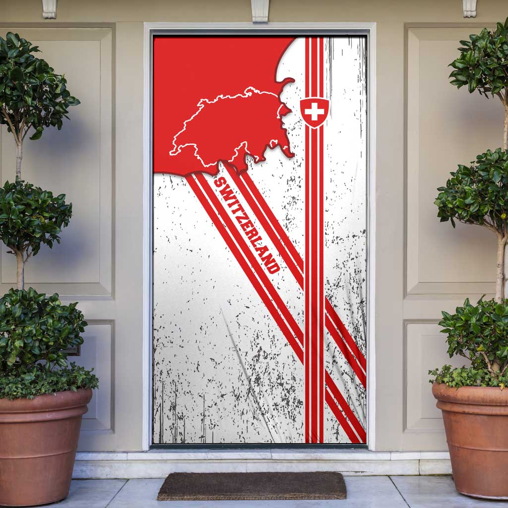 Switzerland Flag Door Cover Swiss Map Red-White Distressed - Wonder Print Shop