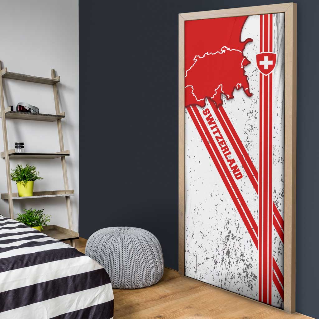Switzerland Flag Door Cover Swiss Map Red-White Distressed - Wonder Print Shop
