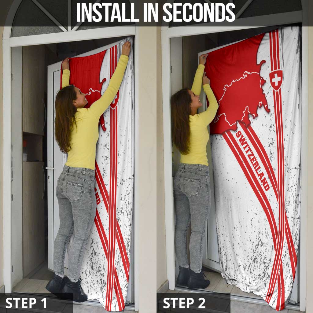 Switzerland Flag Door Cover Swiss Map Red-White Distressed - Wonder Print Shop