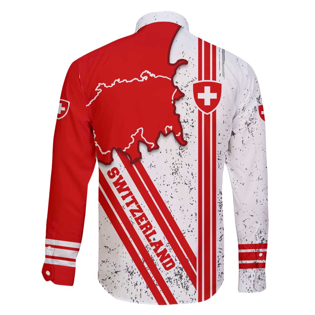 Switzerland Flag Family Matching Long Sleeve Bodycon Dress and Hawaiian Shirt Swiss Map Red-White Distressed - Wonder Print Shop