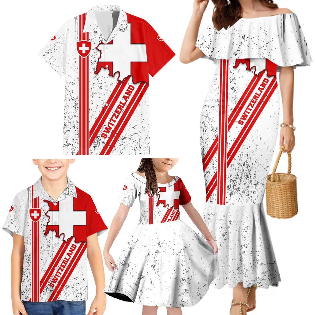 Switzerland Flag Family Matching Mermaid Dress and Hawaiian Shirt Swiss Map Red-White Distressed - Wonder Print Shop