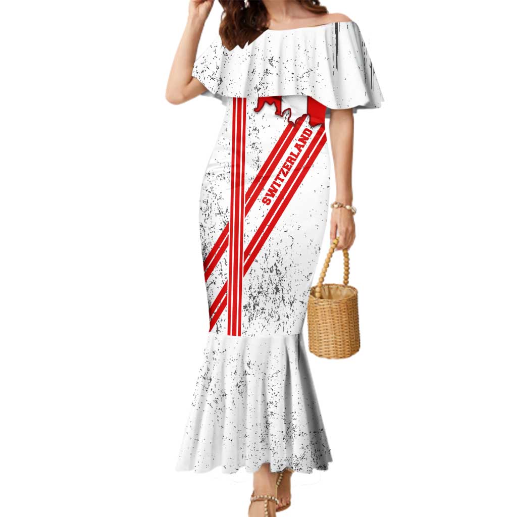 Switzerland Flag Family Matching Mermaid Dress and Hawaiian Shirt Swiss Map Red-White Distressed - Wonder Print Shop