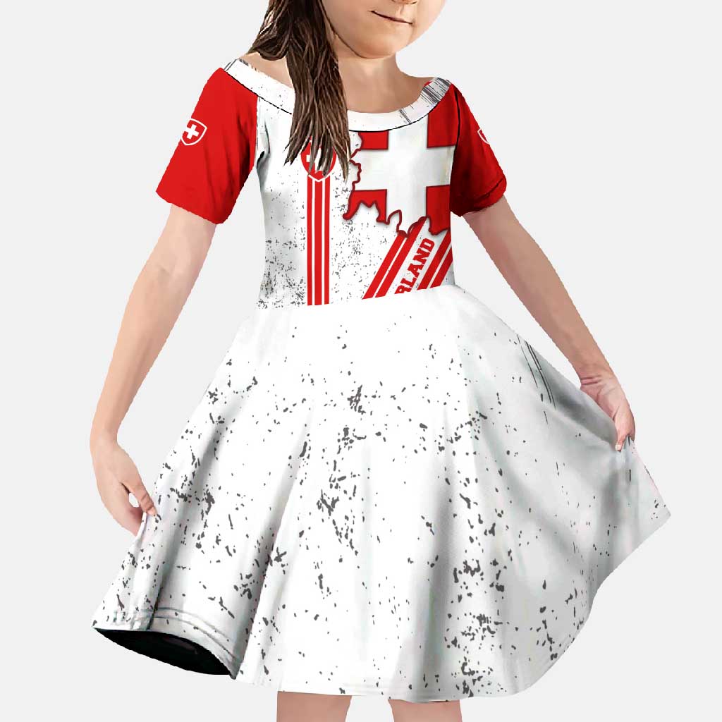 Switzerland Flag Family Matching Off Shoulder Maxi Dress and Hawaiian Shirt Swiss Map Red-White Distressed - Wonder Print Shop